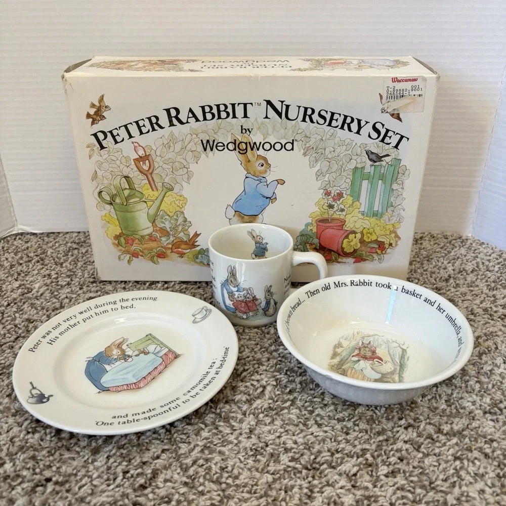 Vintage Wedgwood Peter Rabbit Nursery Set in Box – Beatrix Potter Plate Bowl Mug